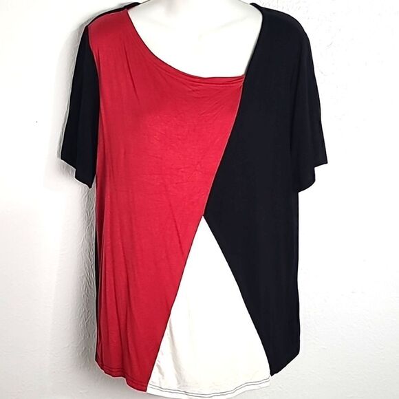 Sarin Mathews Colorblock Top, Black, Red & White, Size XL - Picture 1 of 6
